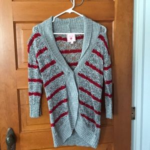Red and gray sweater cardigan